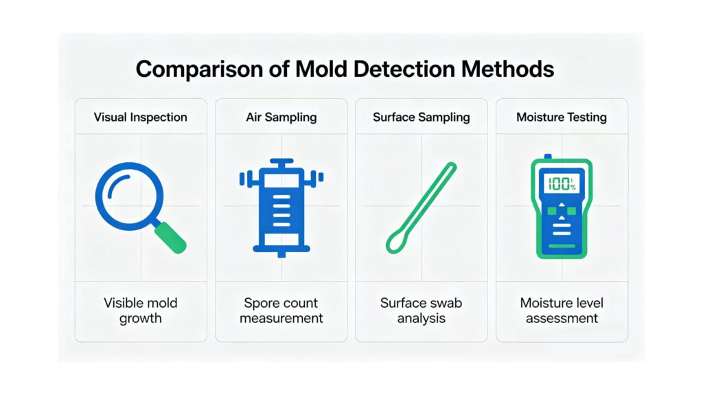 Comparison infographic (methods of mold detection)