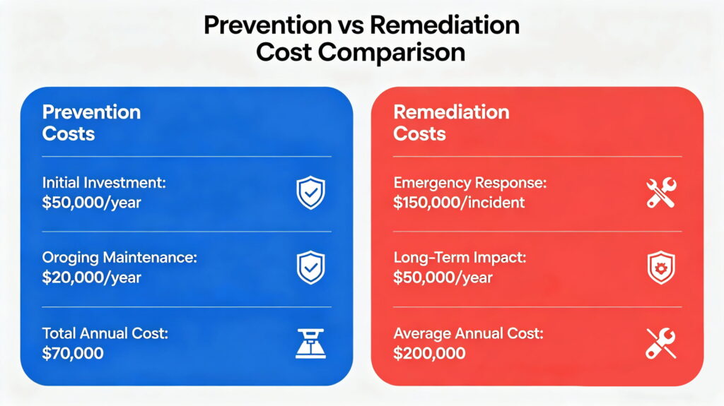 Cost comparison chart (prevention vs remediation)